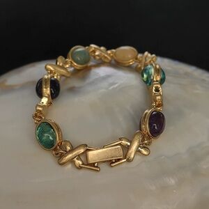 Gold-Tone Multi Cabochon Link Bracelet - Women Jewelry